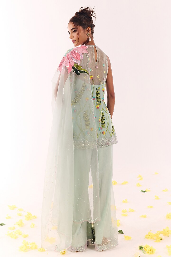 Powder Blue Organza Hand Embroidered Kurta Set by Show Shaa at Pernia's Pop Up Shop