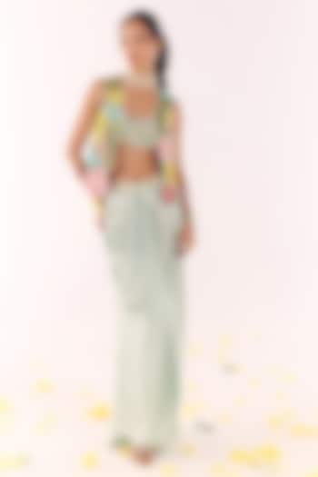 Powder Blue Satin Draped Skirt Set by Show Shaa at Pernia's Pop Up Shop