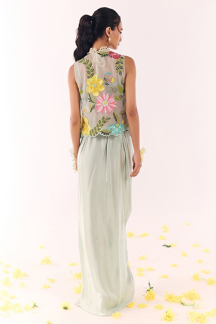 Powder Blue Satin Draped Skirt Set by Show Shaa at Pernia's Pop Up Shop