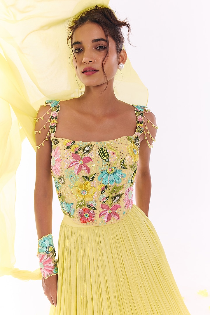 Yellow Chiffon Ruched Skirt Set by Show Shaa at Pernia's Pop Up Shop