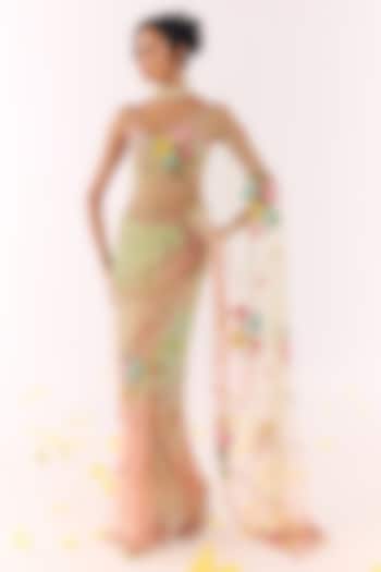 Multi-Colored Net Hand Embroidered Reception Saree Set by Show Shaa at Pernia's Pop Up Shop