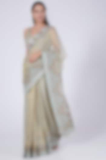 Mint Green Floral Embroidered Wedding Saree Set by Show Shaa at Pernia's Pop Up Shop