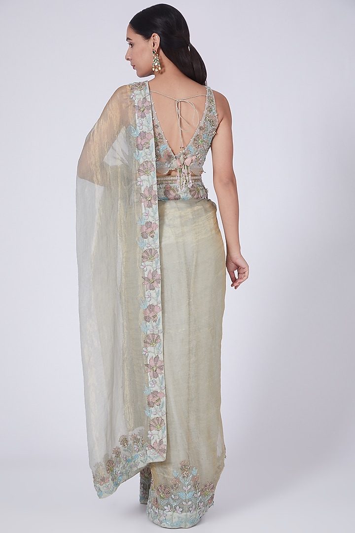 Mint Green Floral Embroidered Wedding Saree Set by Show Shaa at Pernia's Pop Up Shop