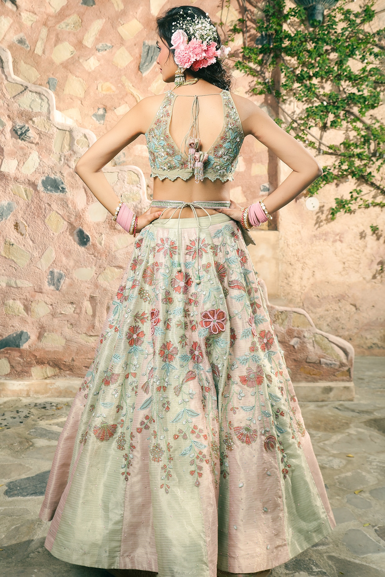Buy Pastel Green Georgette Lehenga With Georgette Choli Online - LLCV02036  | Andaaz Fashion