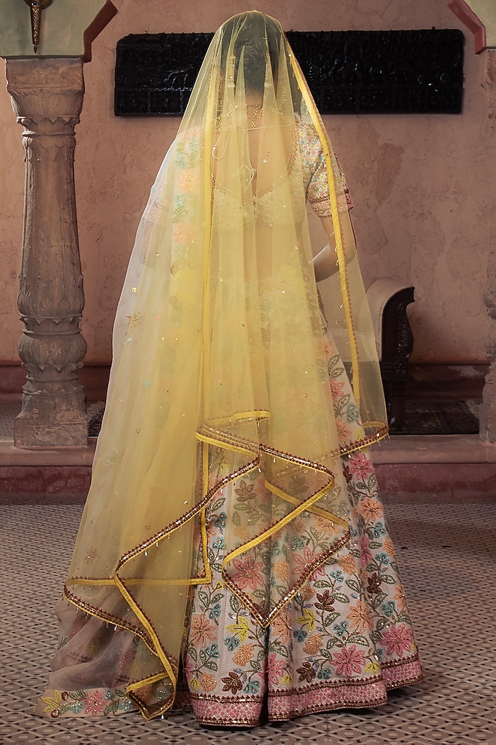Ivory Raw Silk Embroidered Wedding Lehenga Set by Show Shaa at Pernia's Pop Up Shop