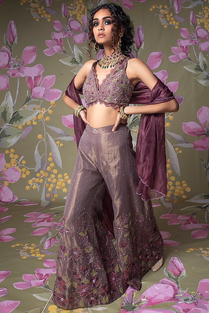 Purple Embroidered Pant Set by Show Shaa at Pernia's Pop Up Shop