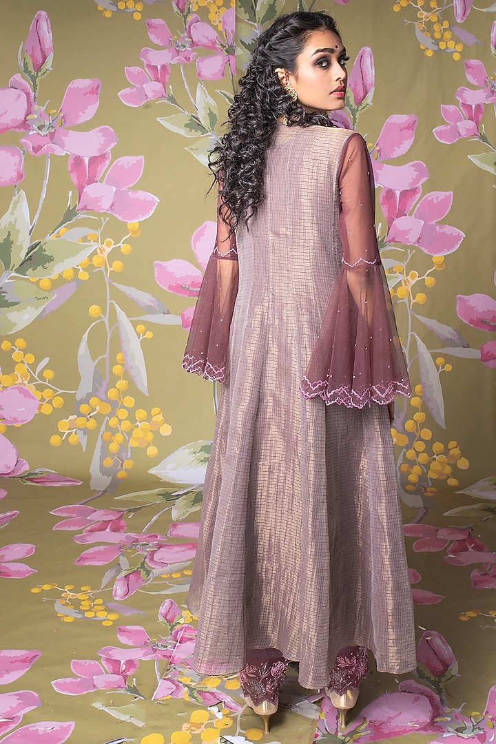 Purple Asymmetrical Angrakha Jacket Set by Show Shaa at Pernia's Pop Up Shop