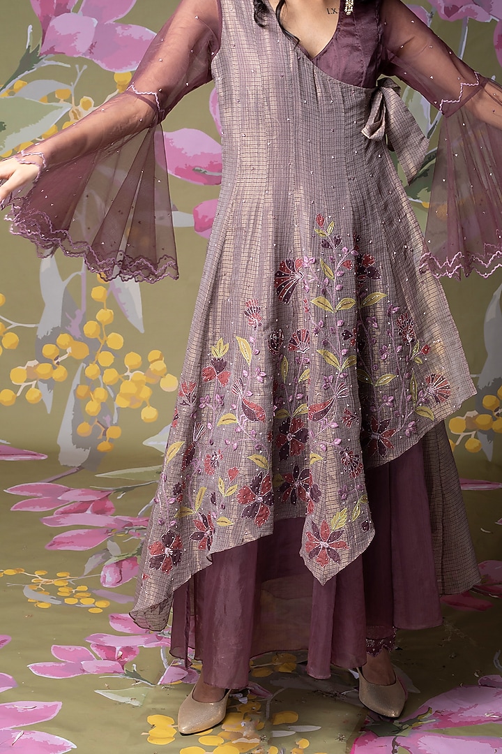 Purple Asymmetrical Angrakha Jacket Set by Show Shaa at Pernia's Pop Up Shop