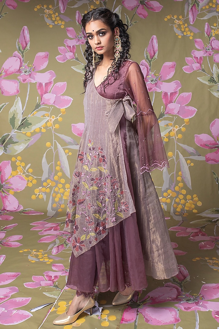 Purple Asymmetrical Angrakha Jacket Set by Show Shaa at Pernia's Pop Up Shop