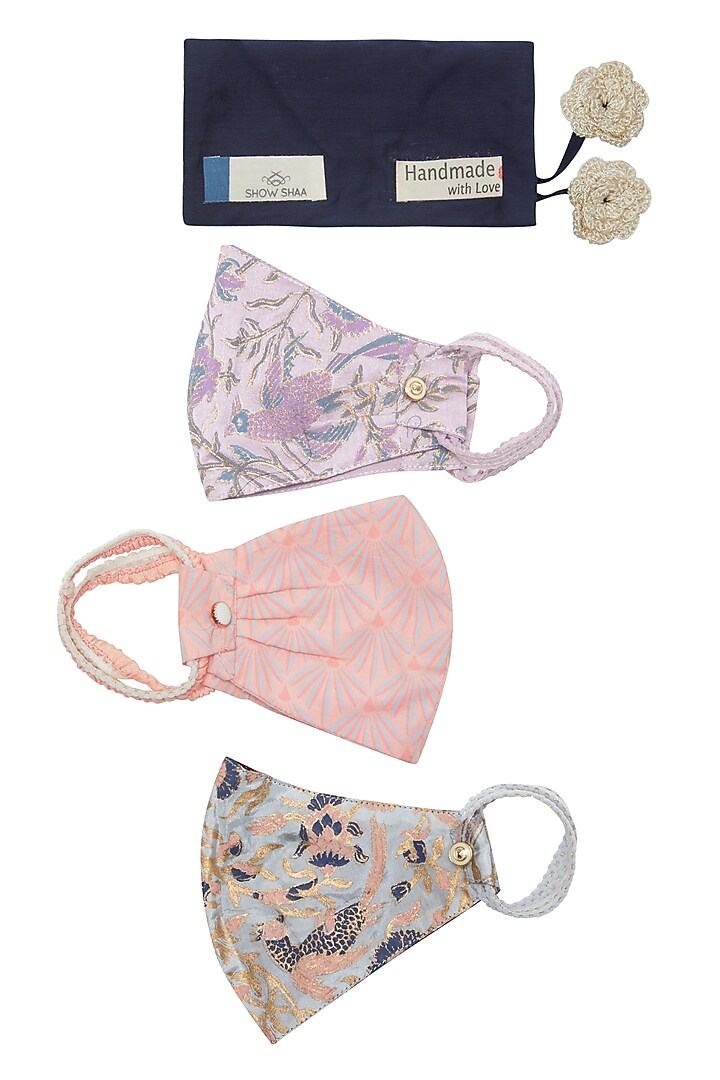 Multi Colored Block Printed Masks (Set of 3) by Show Shaa at Pernia's Pop Up Shop