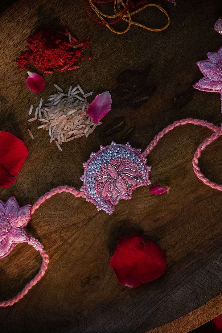Pink Embroidered Lotus Rakhi by Show Shaa at Pernia's Pop Up Shop