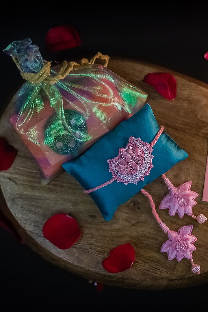 Pink Embroidered Lotus Rakhi by Show Shaa at Pernia's Pop Up Shop