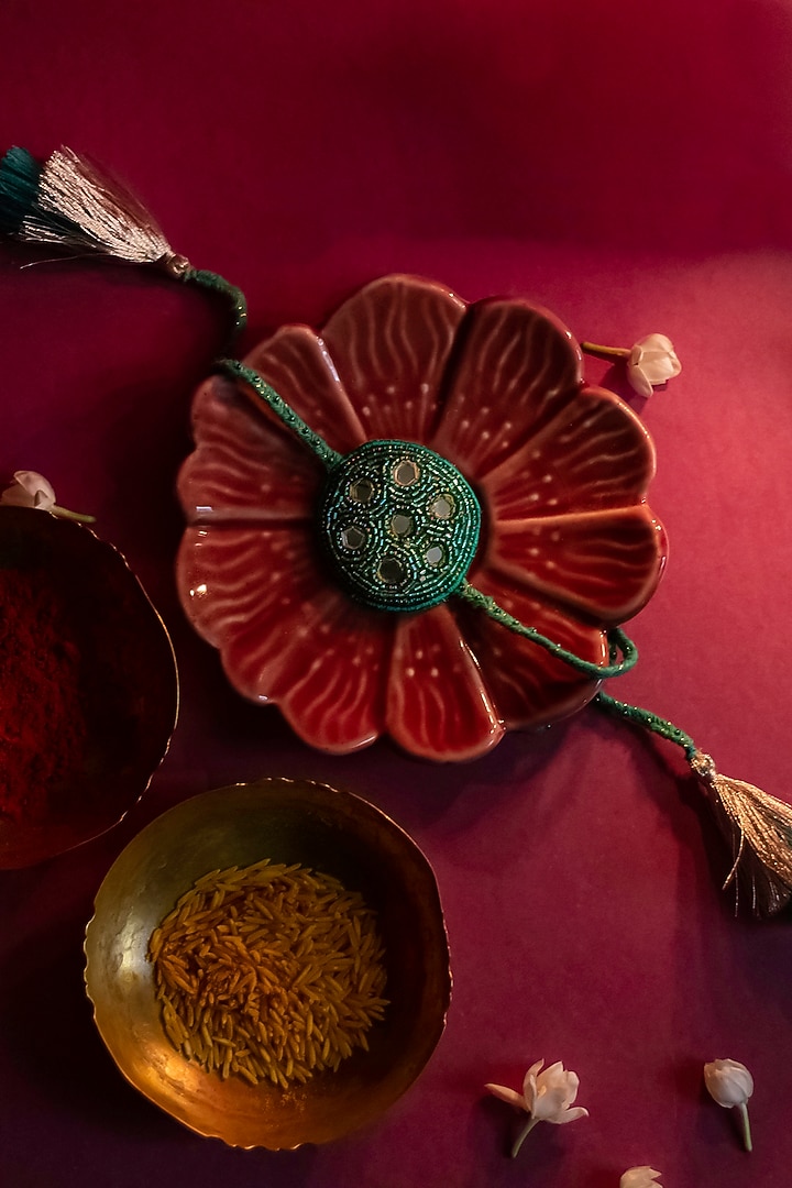 Green Embroidered Rakhi by Show Shaa at Pernia's Pop Up Shop