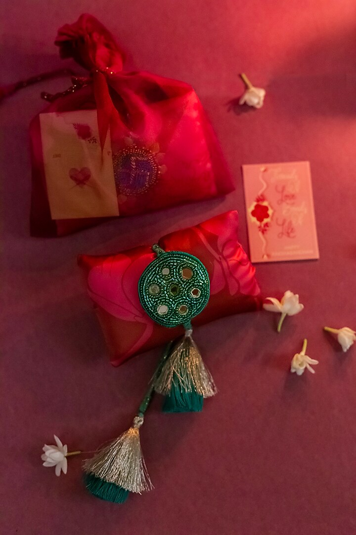 Green Embroidered Rakhi by Show Shaa at Pernia's Pop Up Shop