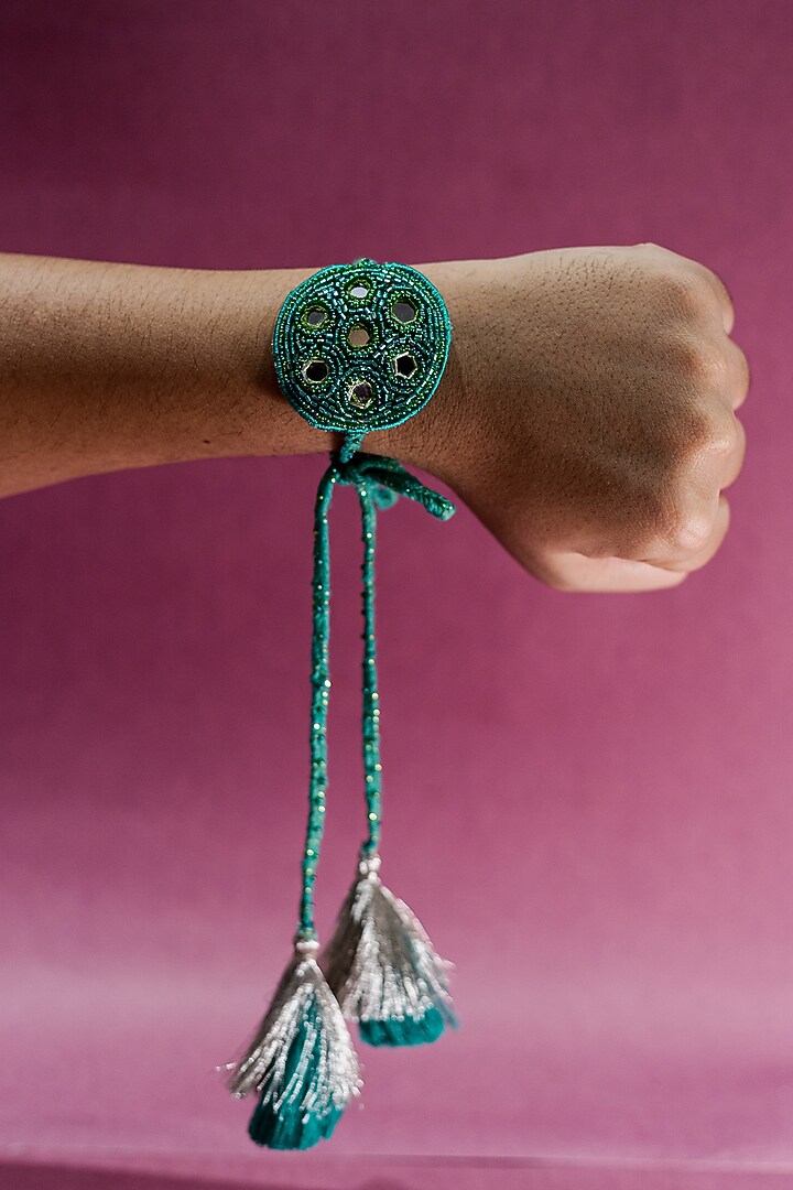 Green Embroidered Rakhi by Show Shaa at Pernia's Pop Up Shop