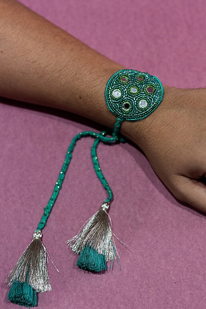 Green Embroidered Rakhi by Show Shaa at Pernia's Pop Up Shop