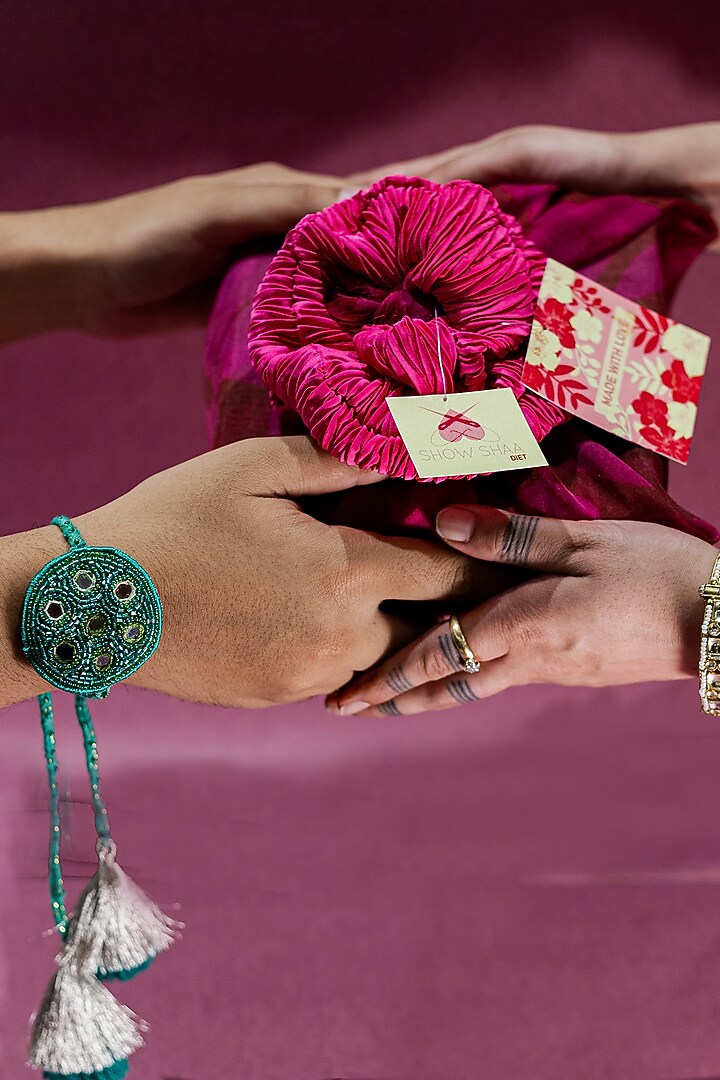 Green Embroidered Rakhi by Show Shaa at Pernia's Pop Up Shop