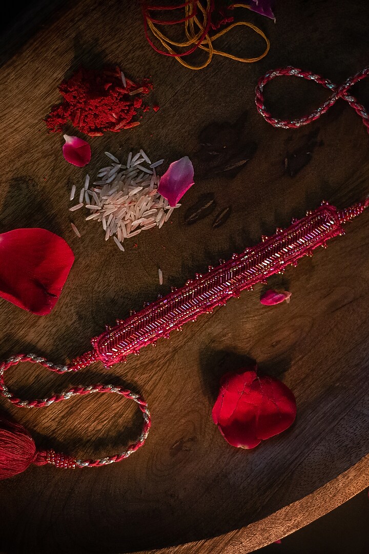 Maroon Embroidered Rakhi by Show Shaa at Pernia's Pop Up Shop