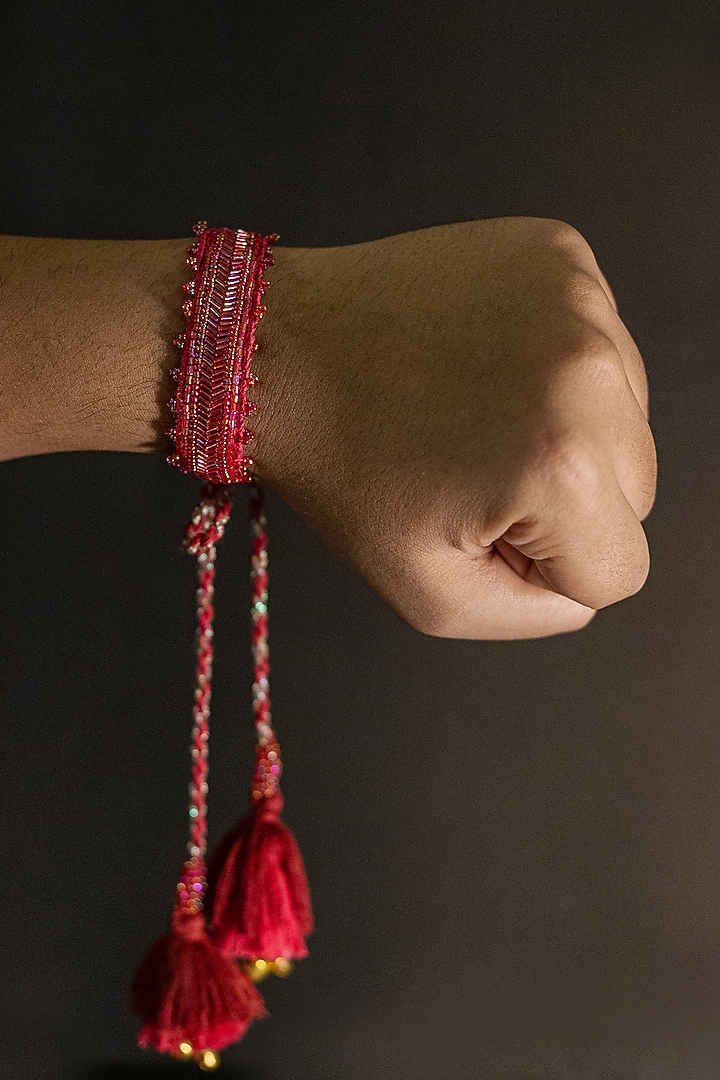 Maroon Embroidered Rakhi by Show Shaa at Pernia's Pop Up Shop