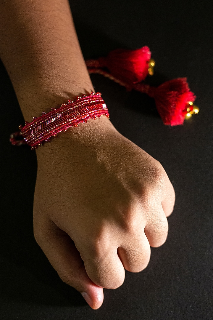 Maroon Embroidered Rakhi by Show Shaa at Pernia's Pop Up Shop