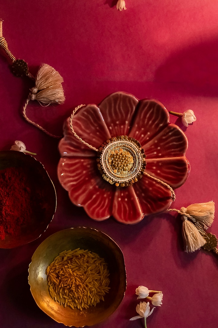 Beige & Gold Embroidered Rakhi by Show Shaa at Pernia's Pop Up Shop