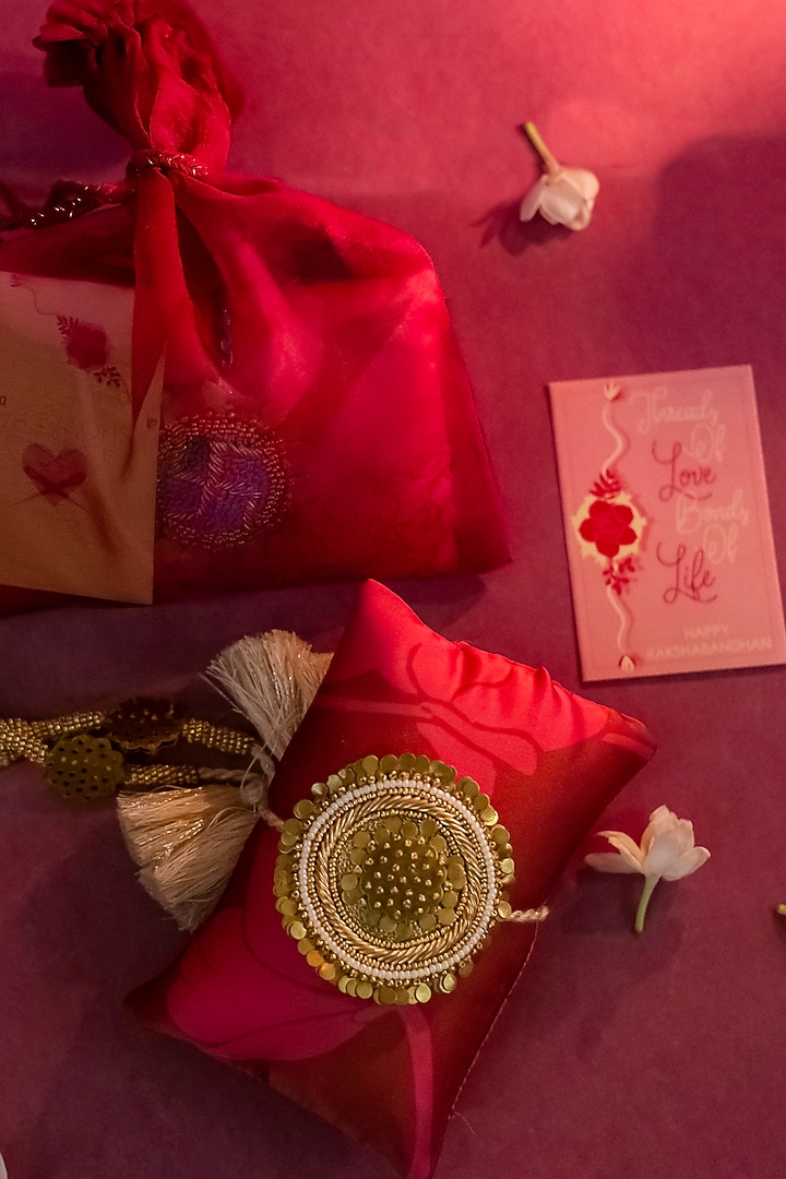 Beige & Gold Embroidered Rakhi by Show Shaa at Pernia's Pop Up Shop