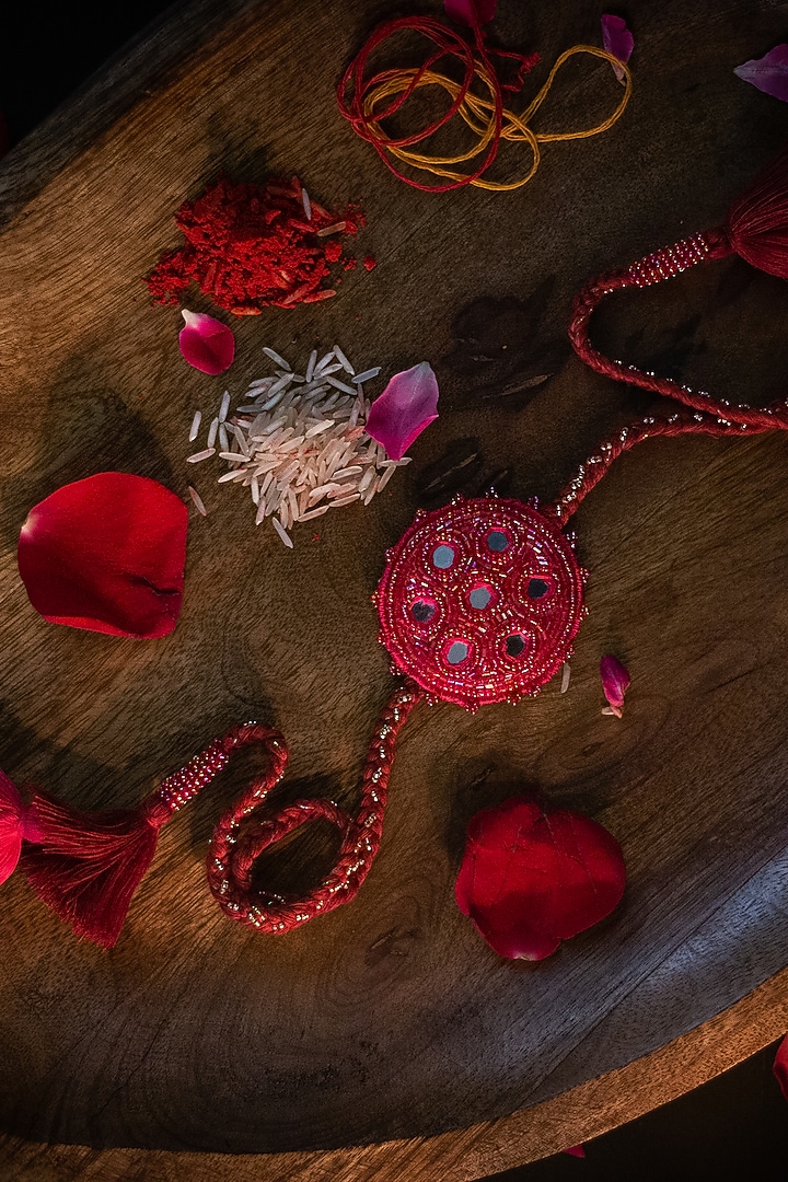 Red Embroidered Rakhi by Show Shaa at Pernia's Pop Up Shop