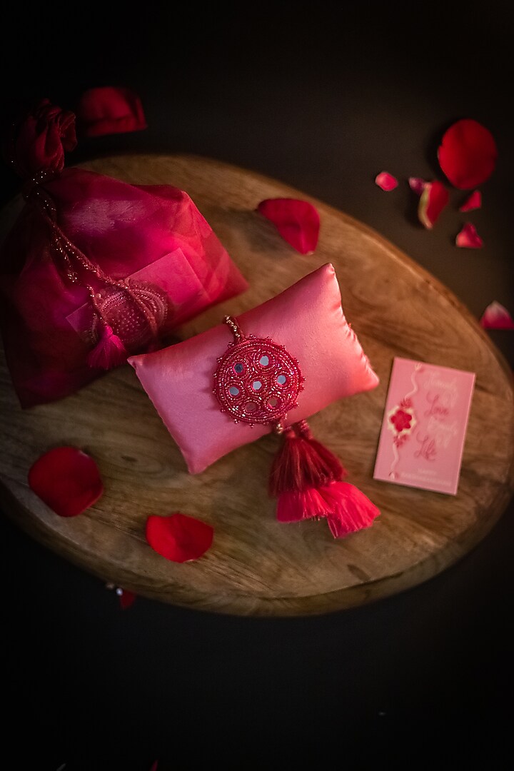 Red Embroidered Rakhi by Show Shaa at Pernia's Pop Up Shop
