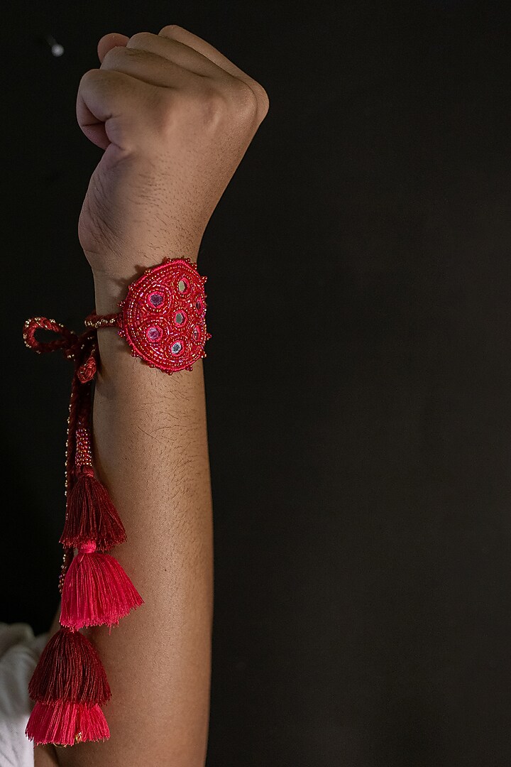 Red Embroidered Rakhi by Show Shaa at Pernia's Pop Up Shop