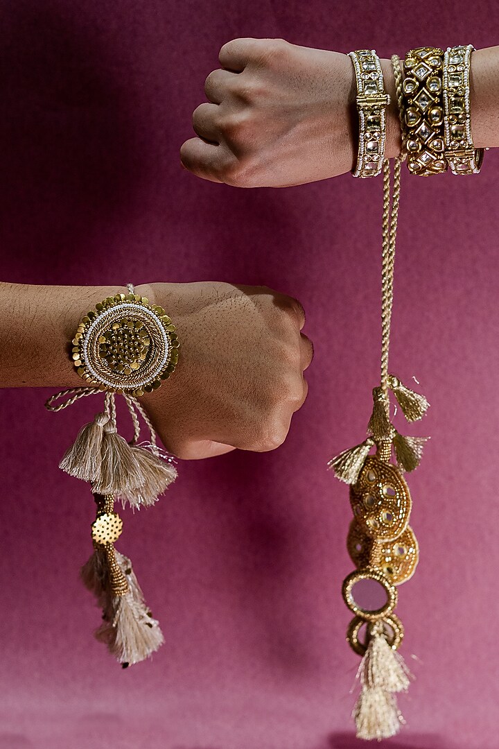 Golden Embroidered Rakhi by Show Shaa at Pernia's Pop Up Shop