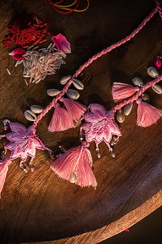 Pink Lumba Rakhi With Crystal Droplets by Show Shaa