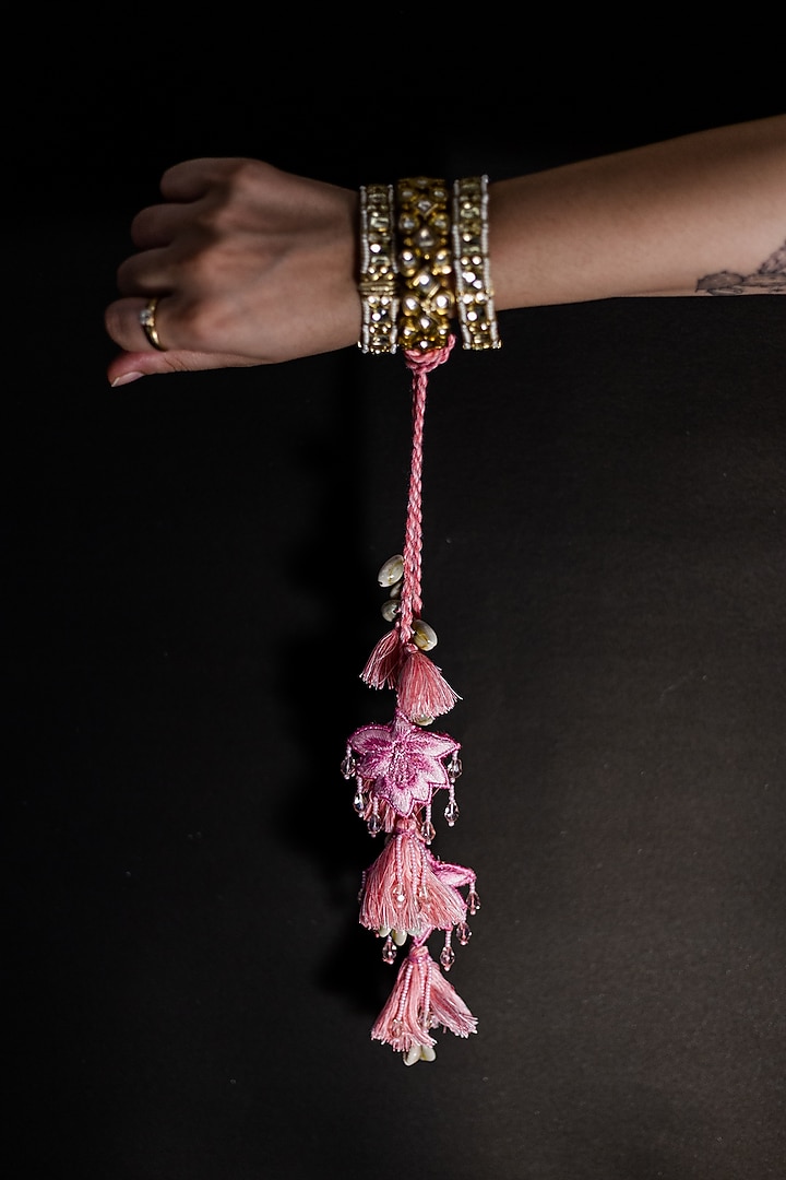 Pink Lumba Rakhi With Crystal Droplets by Show Shaa at Pernia's Pop Up Shop
