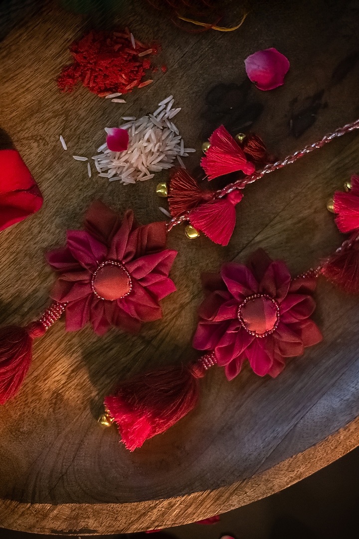 Maroon Embroidered Lumba Rakhi by Show Shaa at Pernia's Pop Up Shop