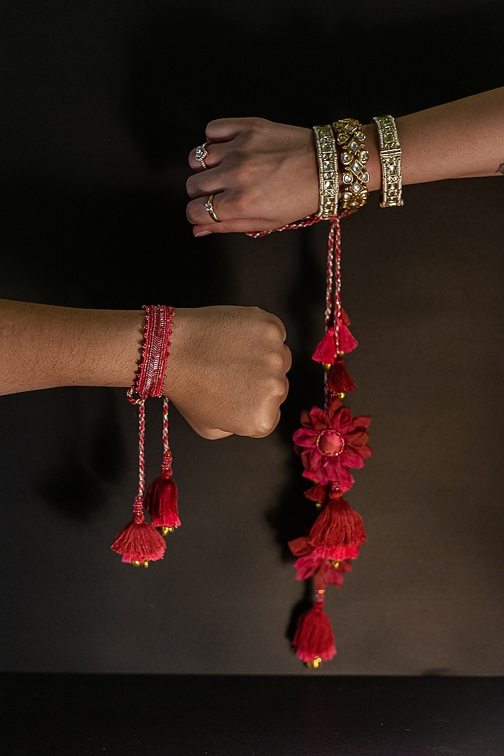 Maroon Embroidered Lumba Rakhi by Show Shaa at Pernia's Pop Up Shop