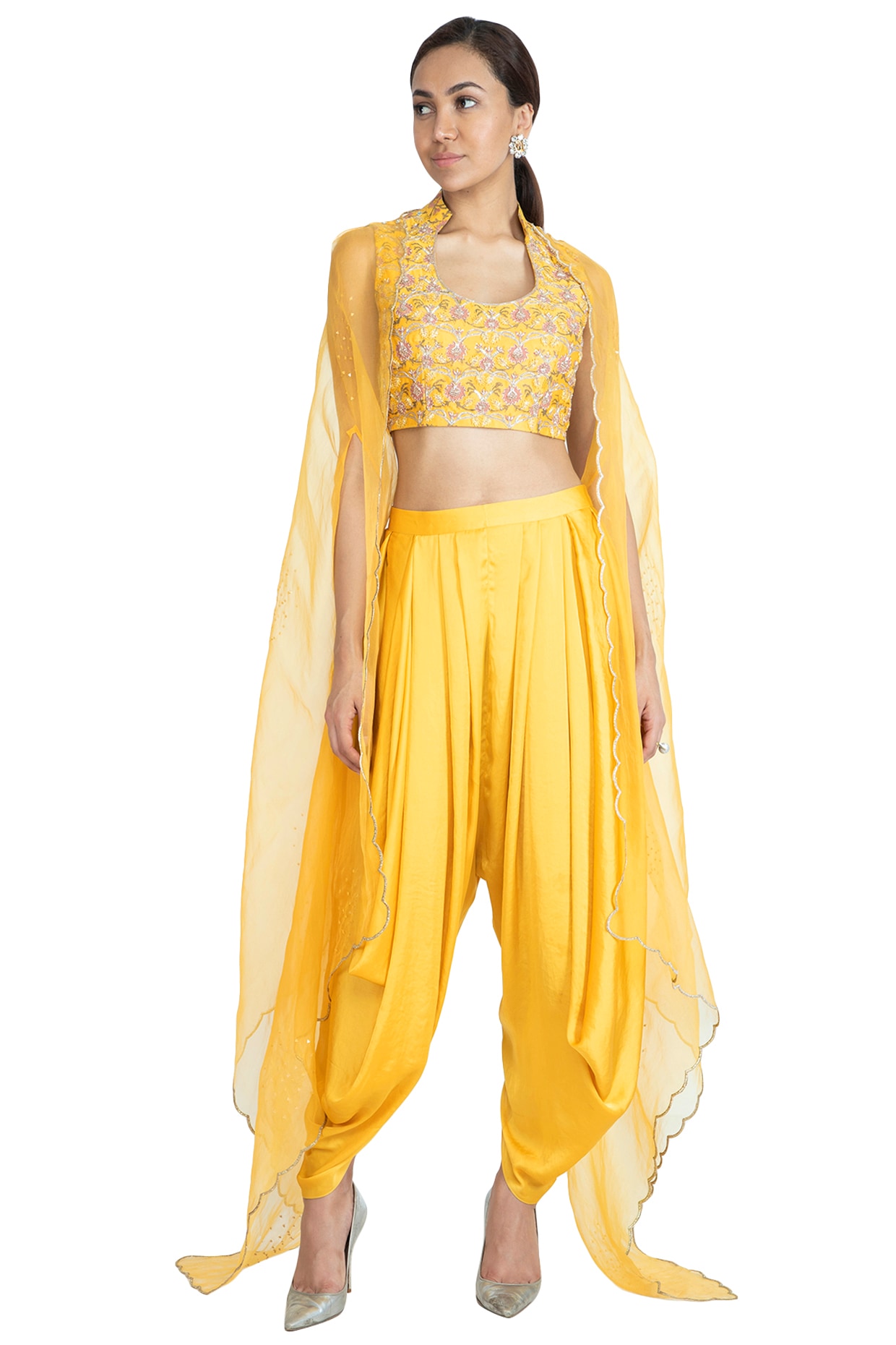Buy Misted Yellow Suit Set With Dhoti Pants by HOUSE OF TAYA at Ogaan  Market Online Shopping Site