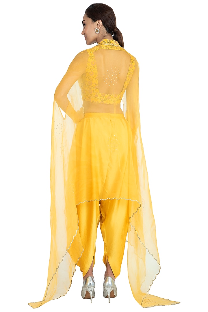 Yellow Embroidered Printed Crop Top With Dhoti Pants & Dupatta by Show Shaa at Pernia's Pop Up Shop