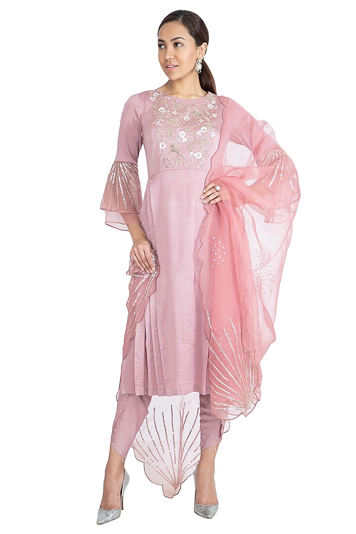 Rose Pink Embroidered Tunic Set by Show Shaa