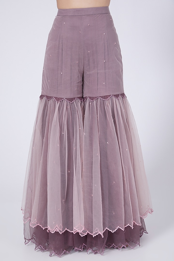 Wine & Blush Pink Tulle Zardosi Floral Embroidered Gharara Set by Show Shaa at Pernia's Pop Up Shop