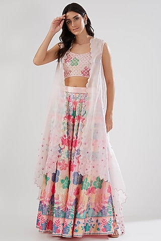 Peach Sequins Printed Sharara Set by Show Shaa