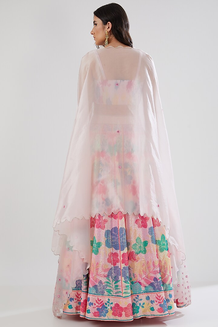 Peach Rose Sequins Printed Wedding Lehenga Set by Show Shaa at Pernia's Pop Up Shop