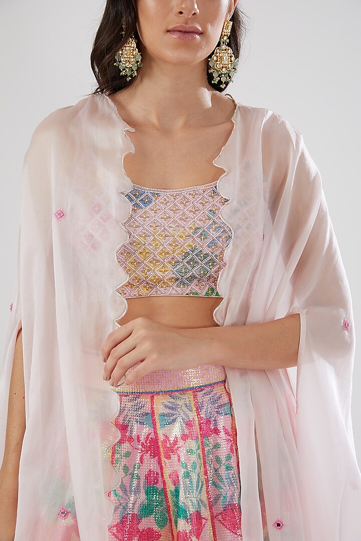 Peach Rose Sequins Printed Wedding Lehenga Set by Show Shaa at Pernia's Pop Up Shop