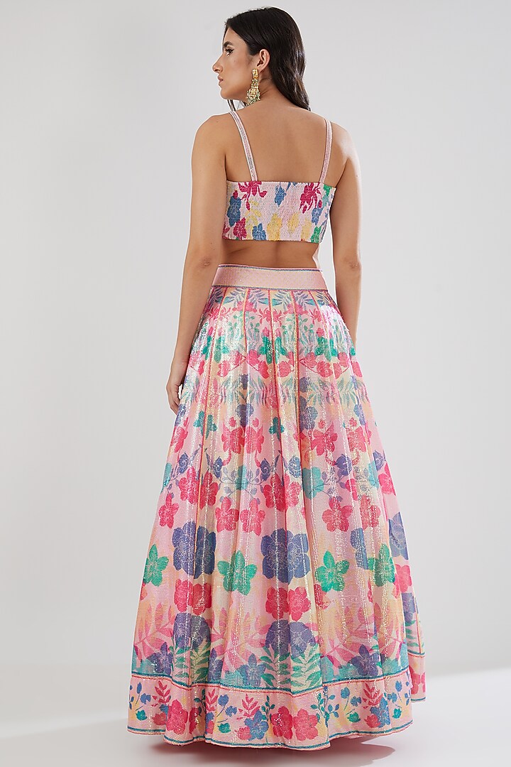 Peach Rose Sequins Printed Wedding Lehenga Set by Show Shaa at Pernia's Pop Up Shop