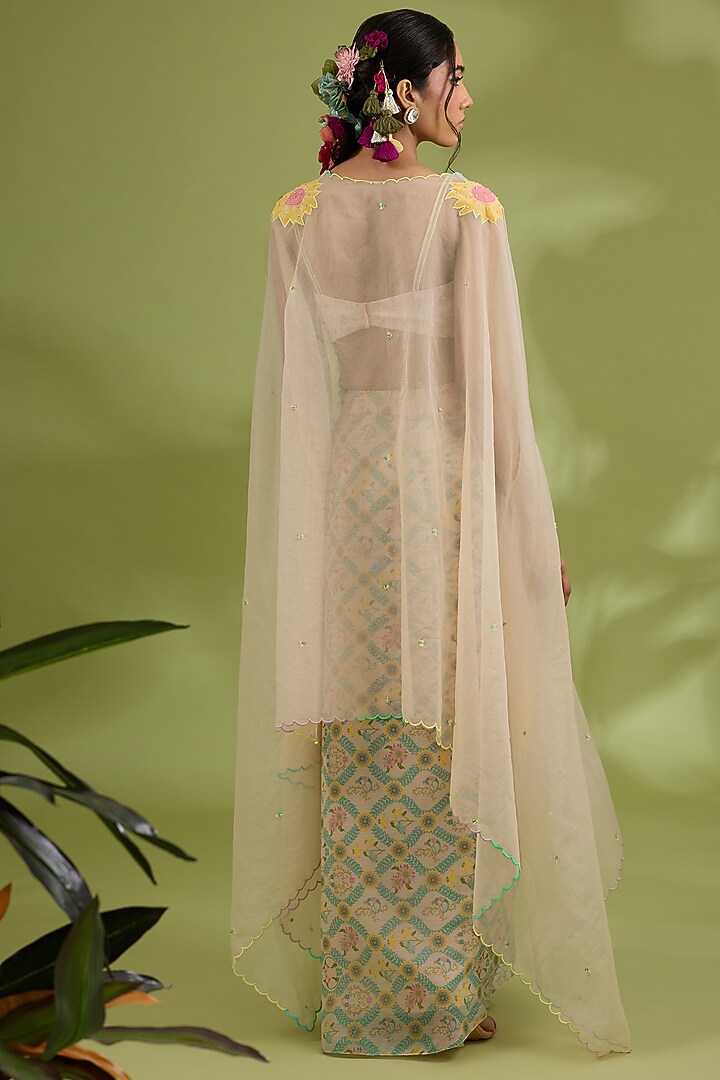 Pink Chiffon Floral Printed & Resham Embroidered Draped Skirt Set by Show Shaa at Pernia's Pop Up Shop