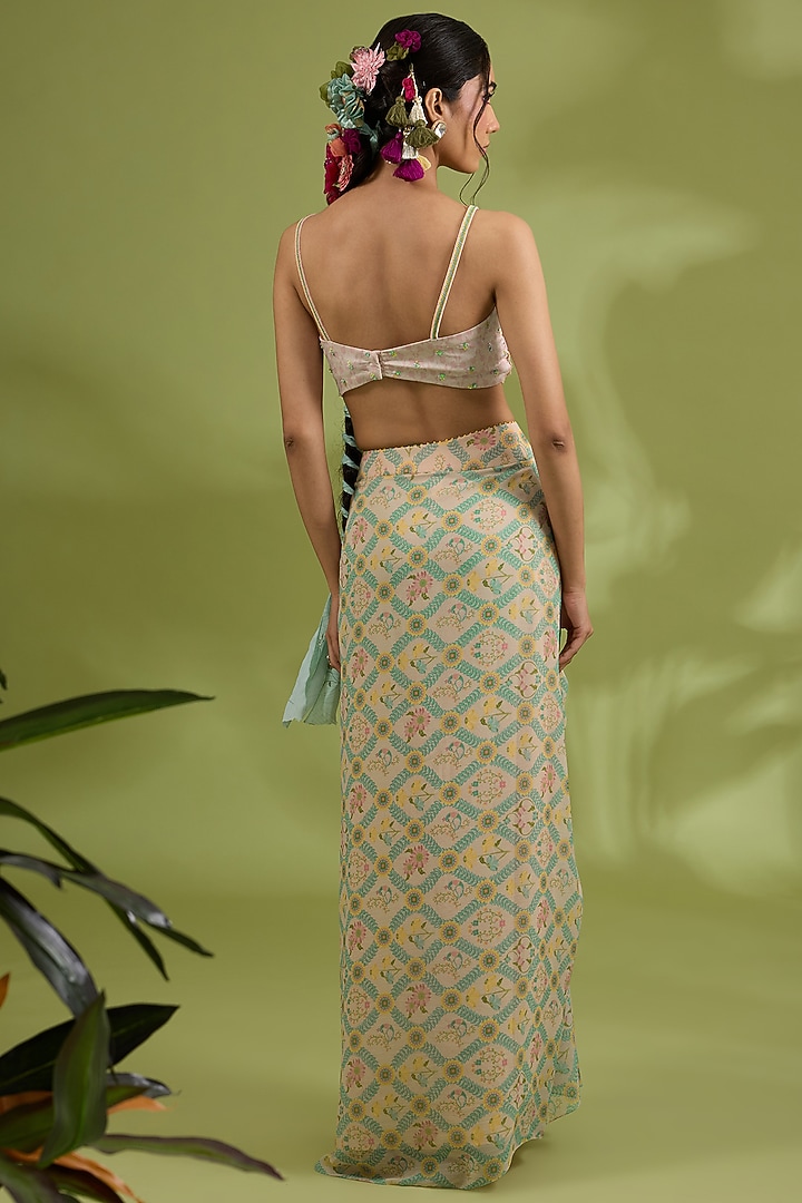 Pink Chiffon Floral Printed & Resham Embroidered Draped Skirt Set by Show Shaa at Pernia's Pop Up Shop