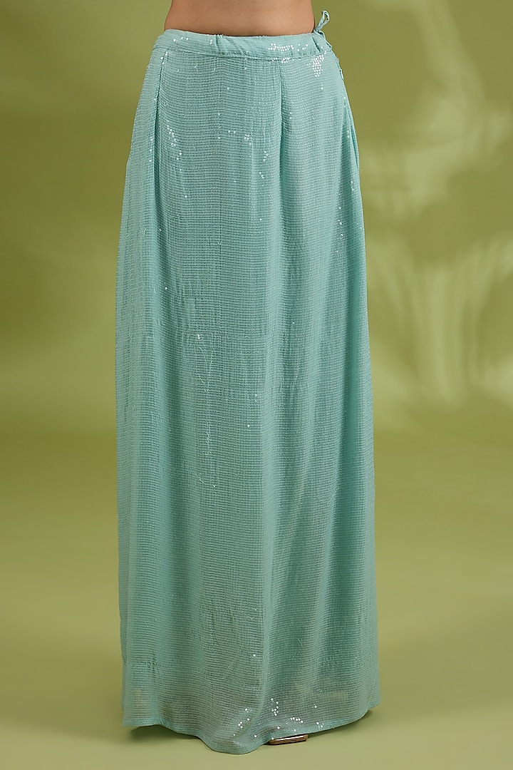 Green Kota Silk Sequins & Bead Embroidered Wedding Saree Set by Show Shaa at Pernia's Pop Up Shop