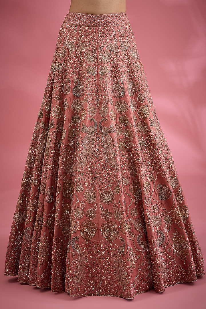 Pink Raw Silk Resham & Dori Hand Embroidered Bridal Lehenga Set by Show Shaa at Pernia's Pop Up Shop