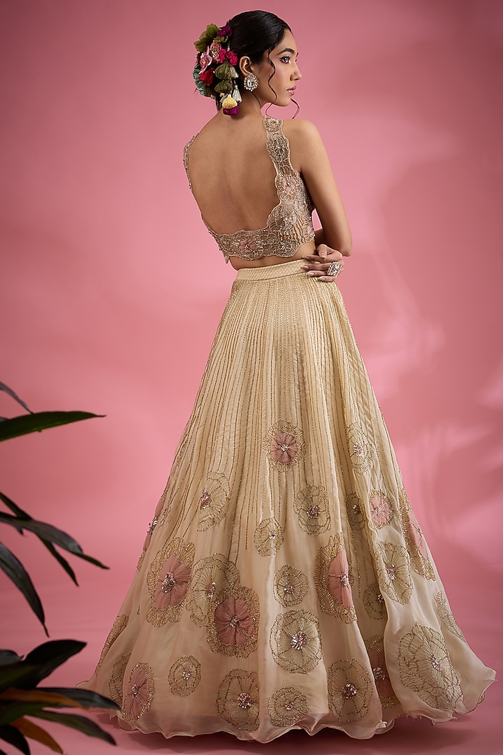 Beige Organza Resham & Dori Hand Embroidered Wedding Lehenga Set by Show Shaa at Pernia's Pop Up Shop