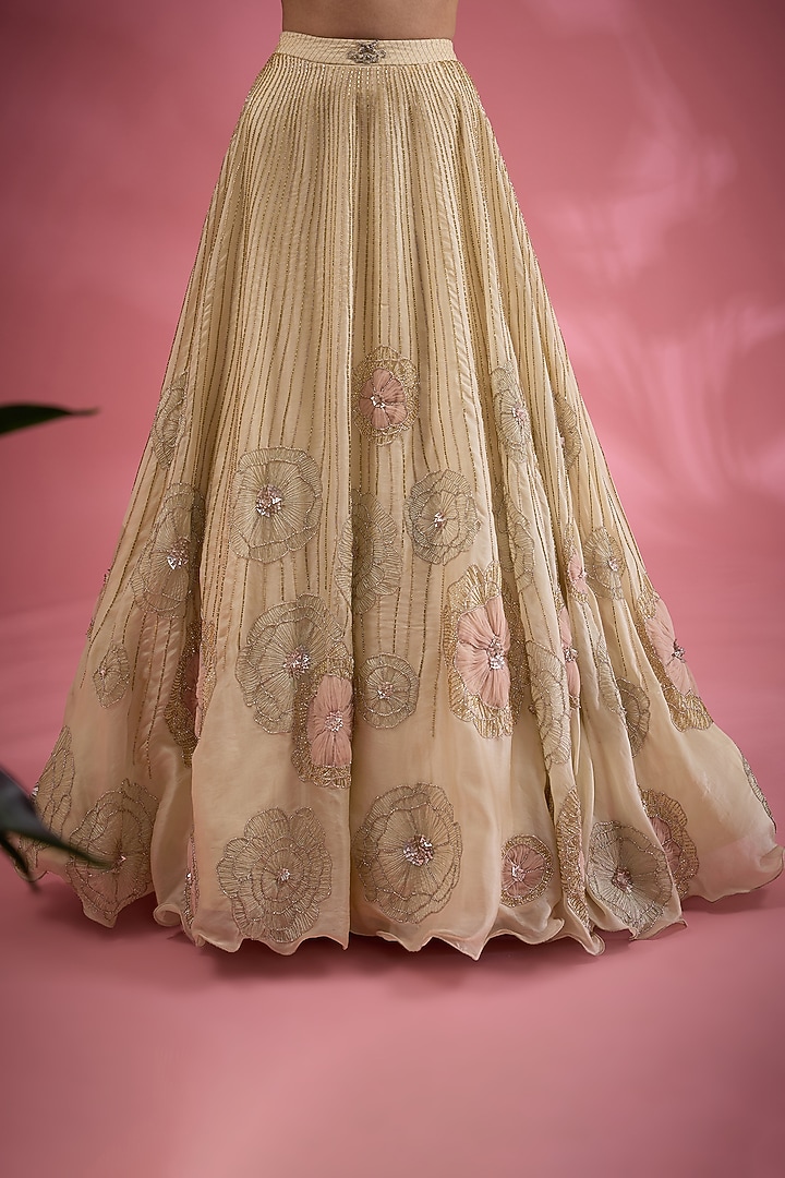 Beige Organza Resham & Dori Hand Embroidered Wedding Lehenga Set by Show Shaa at Pernia's Pop Up Shop