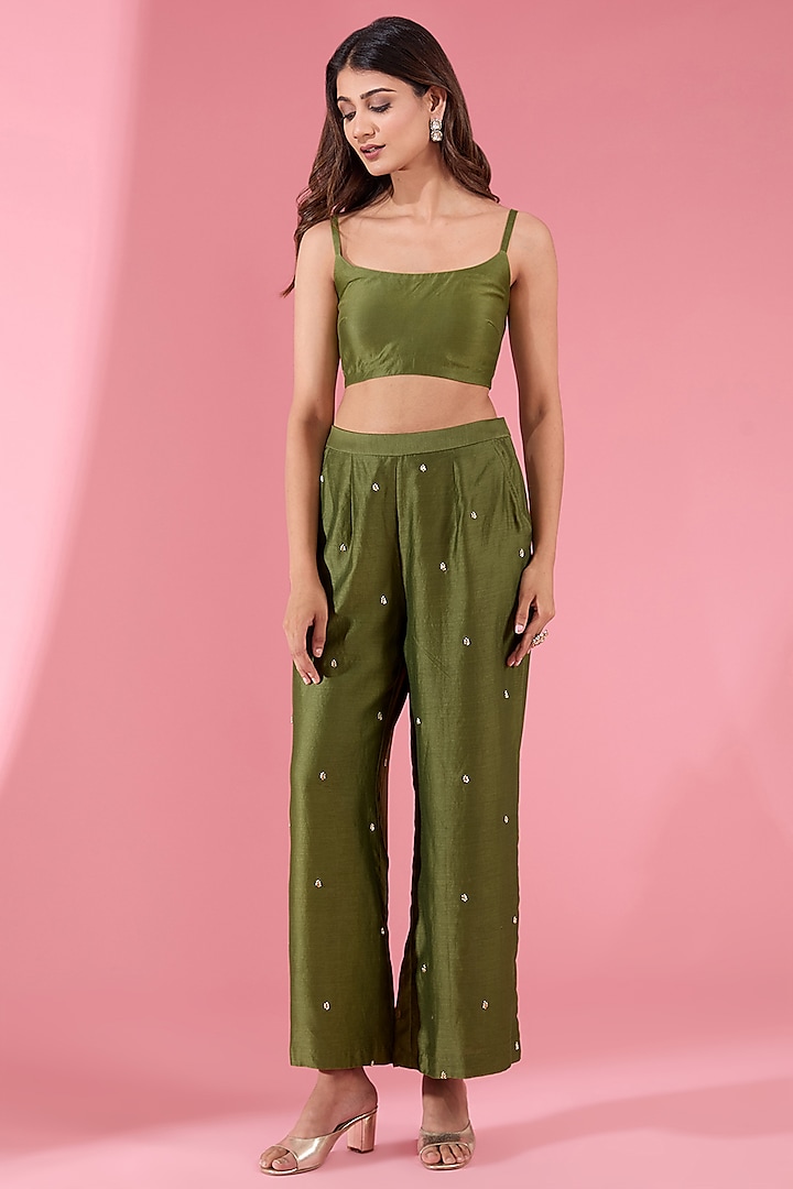 Green Net Embroidered Peplum Jacket Set by Show Shaa at Pernia's Pop Up Shop