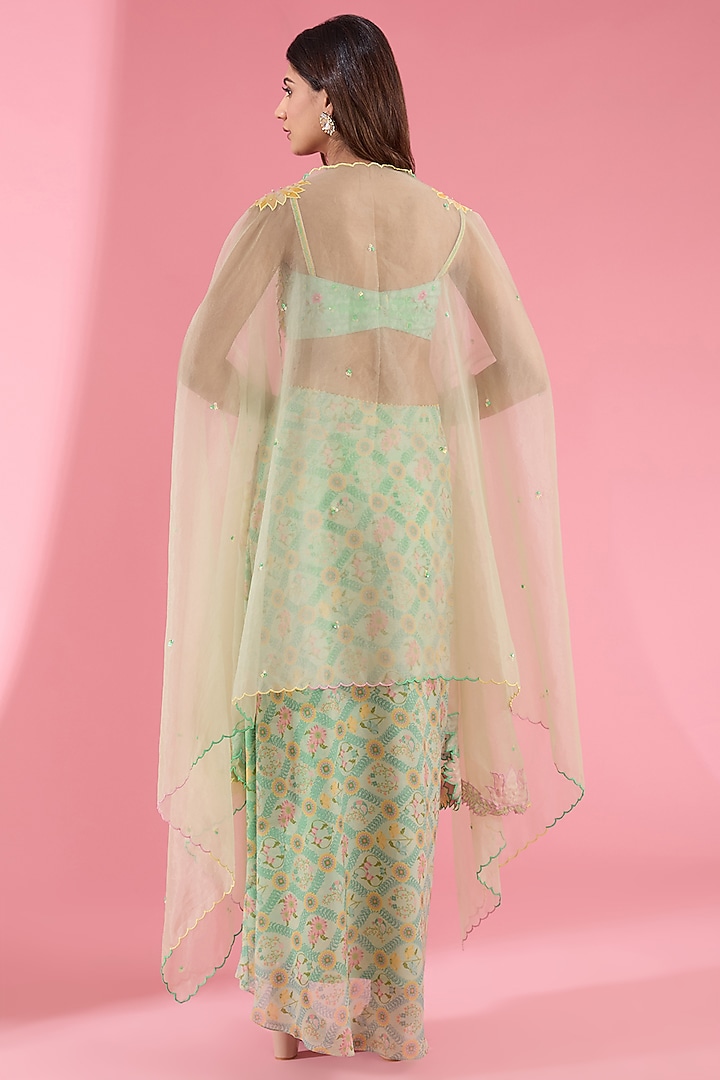 Green Chiffon Floral Printed Skirt Set by Show Shaa at Pernia's Pop Up Shop